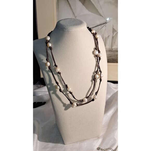 Artistic Women's Necklace Genuine Pearls Beachy Nautical Boho Grandma Chic - Picture 1 of 9